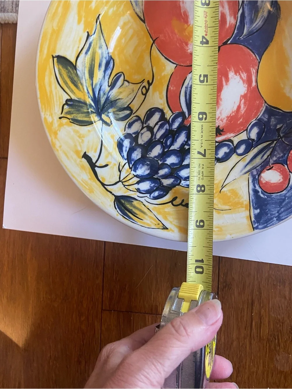 Pier 1 Hand-Painted Fruit Ceramic Plate in Yellow, Blue, Red. Made in Italy.
